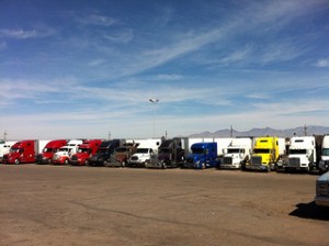 Trucks lined up at truckstop